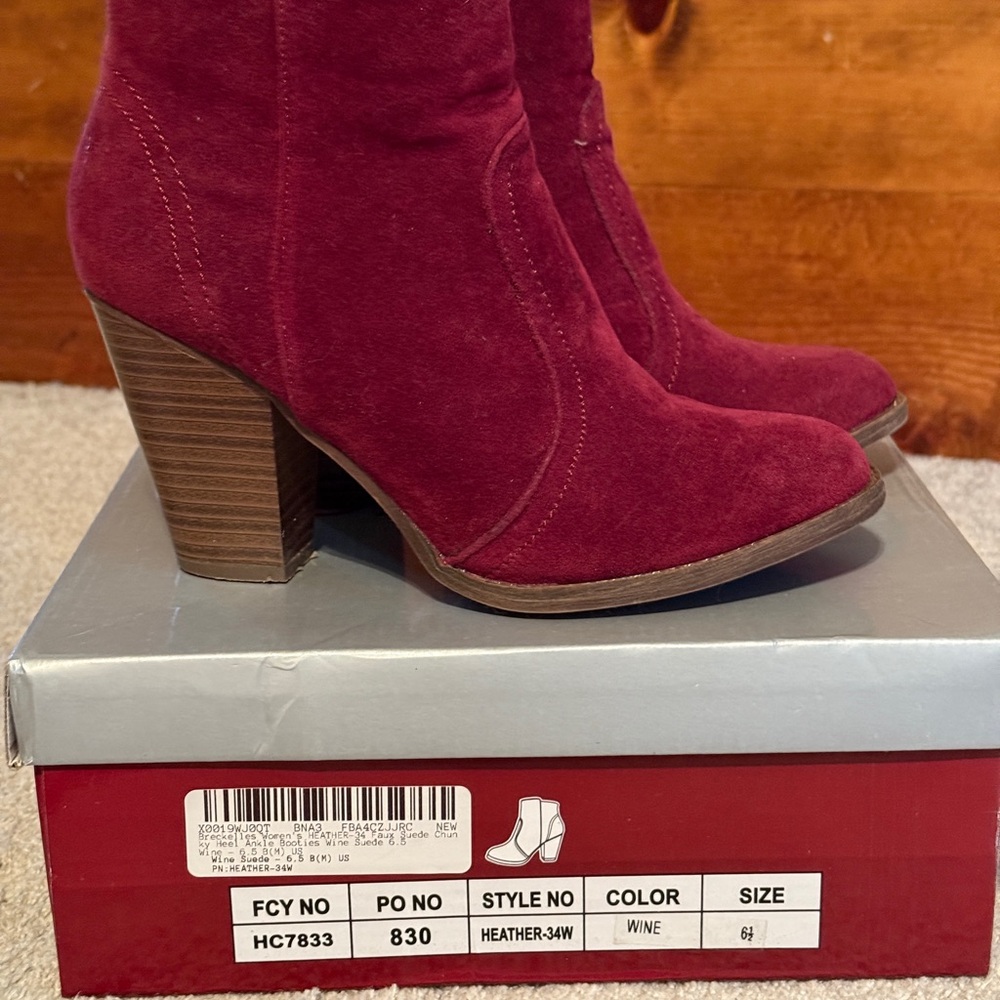 Women's Wine Suede Ankle Boots
